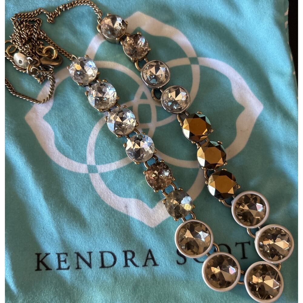 Vintage J. Crew Brûlée Mixed Crystal & Enamel Chain Necklace 24-26 inches